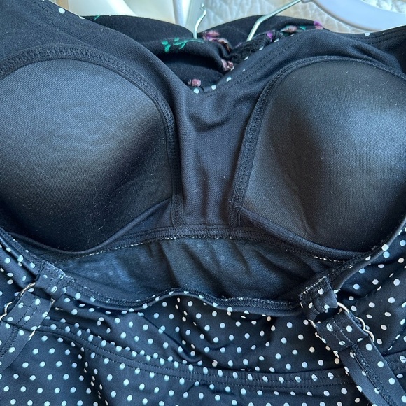 Vintage 90s Gabar Romper Bathing Suit black white polka dot swim dress size 14 - Picture 2 of 11